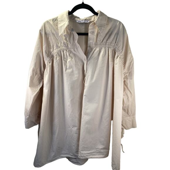 Zara Oversized 100% Cotton Vanilla Color Pleated Smock Blouse Top M V. Cool - Picture 1 of 4
